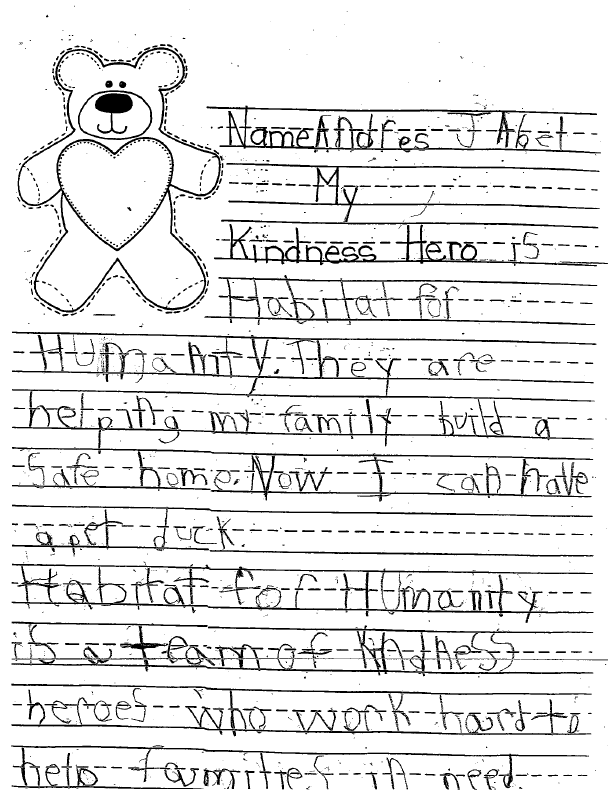 Handwritten letter from child who's family was receipient of a home from Habitat for Humanity Calaveras