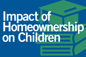 Image of graduation cap and books with text "Impact of Homeownership on Children"