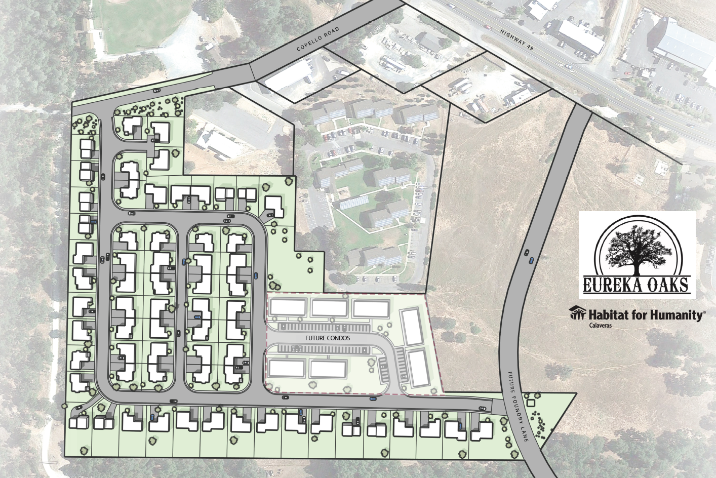 Tentative map of Eureka Oaks with 107 homes in Angels Camp, California.