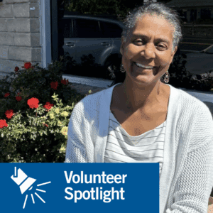 Photo of Tina Simpson, volunteer with Habitat for Humanity Calaveras. A headline that says "Volunteer Spotlight".