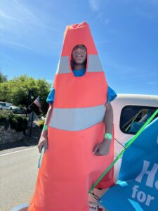 A Habitat Calaveras supporter dressed up as a traffic cone.