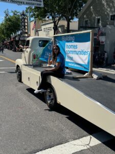 A Habitat Calaveras supporter in front of our banner.