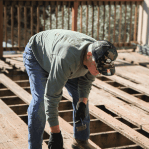 Volunteer working on Mokelumne Hill Deck.