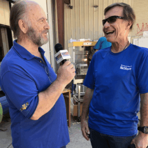 Steve Sarantopoulos getting interviewed at the ReStore in Grass Valley.