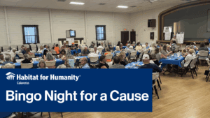 PIcture of bingo players with Habitat Calaveras logo and "Bingo Night for a Cause"